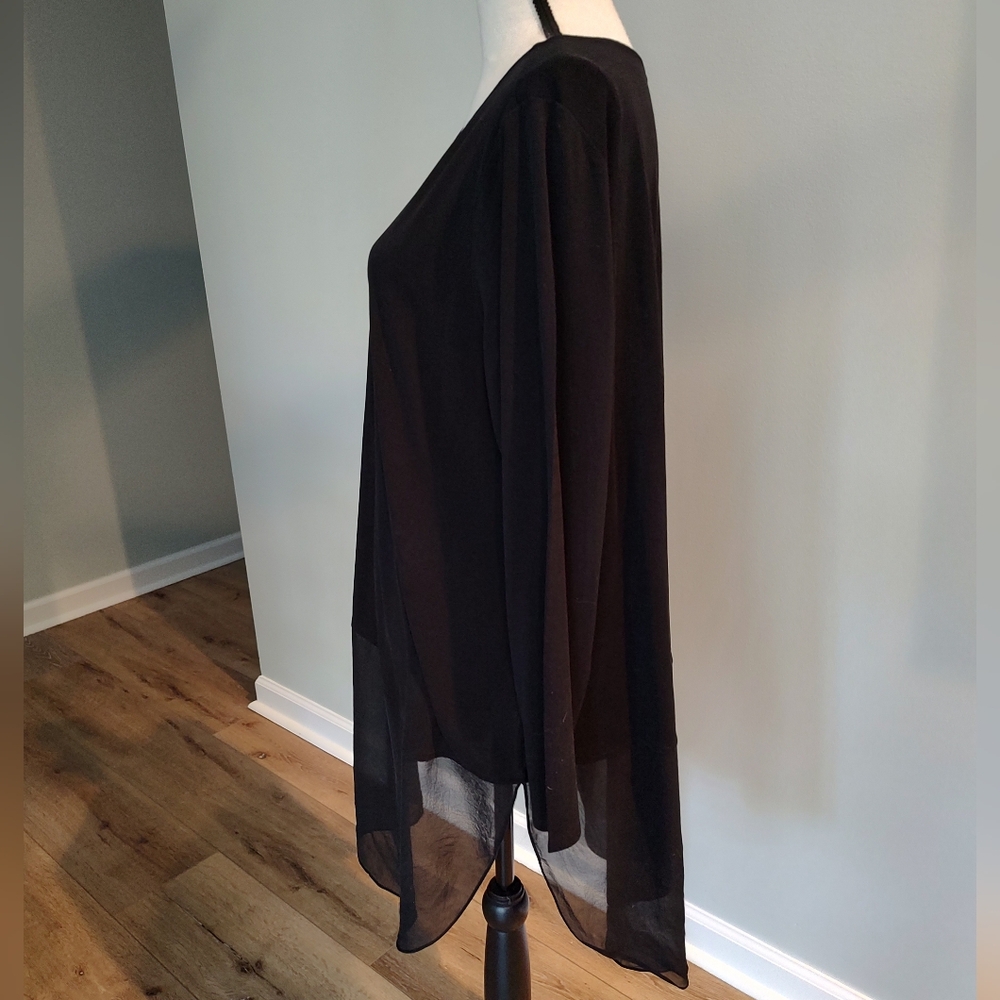Eileen Fisher Woman 100% Silk Tunic Top Long Sleeve With Sheer Hem Black 2X - Picture 8 of 12
